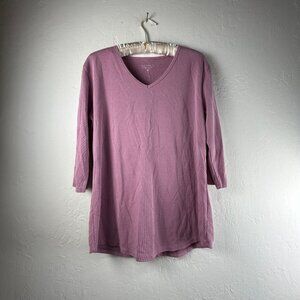 Seg'ments Women's Textured V-neck T-Shirt Large 3/4 Sleeve Basic/Essential Rose